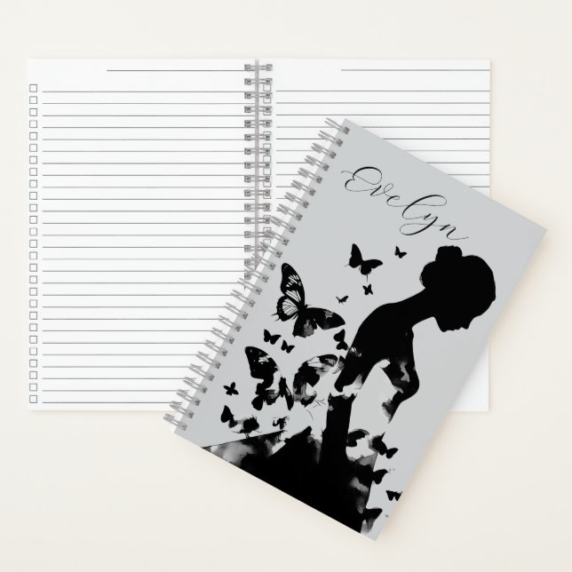 Carnet Papillons de Ballerine Éthérée Nom Monochrome (À l'intérieur)