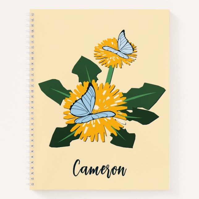 Carnet Papillons de pissenlit Code QR CTA Nom personnalis (Devant)