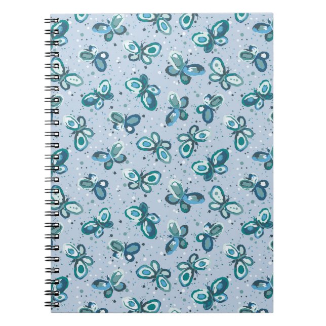 Carnet Papillons Doodle Bugs - bleu - motif sans couture. (Devant)