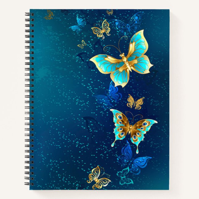 Carnet Papillons d'or sur un Arrière - plan bleu (Devant)