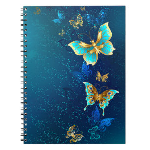 Carnet Papillons d'or sur un Arrière - plan bleu