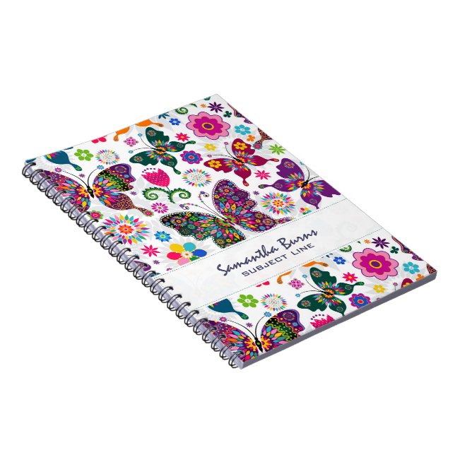 Carnet Papillons et fleurs colorés rétro Motif (Côté Droit)