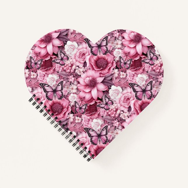 Carnet Papillons et fleurs dans différentes nuances de ro (Devant)