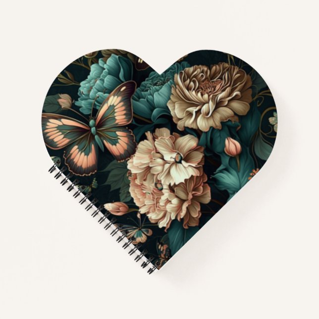 Carnet Papillons et fleurs design classique foncé (Devant)