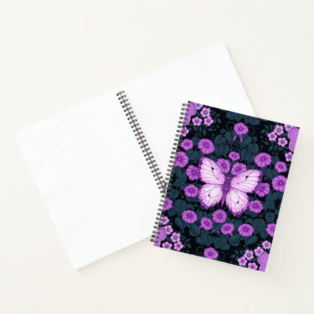 Carnet Papillons et symétrie des fleurs, violet et bleu (Intérieur)