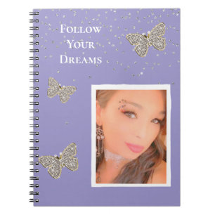 Carnet Papillons étincelants en argent violet Votre photo