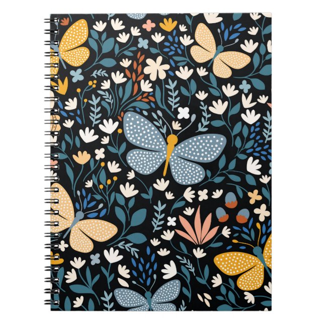 Carnet Papillons Floral : Main Tirée Sans Couture. (Devant)