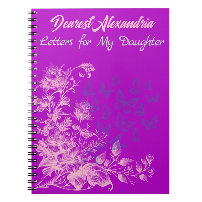 Carnet Papillons Floraux Violets Lettres à Ma Fille  (Devant)
