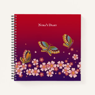 Carnet Papillons japonais Sakura Blossoms Personnalisé