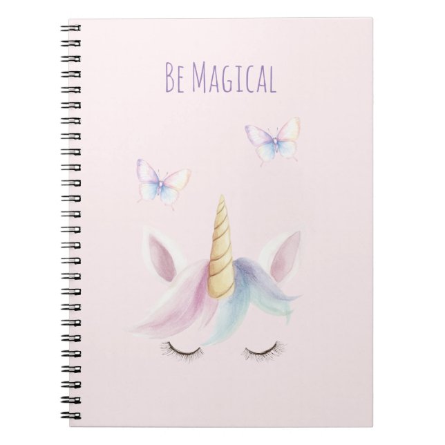 Carnet Papillons licorne rose mignonne soit magique (Devant)
