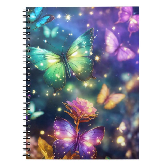 Carnet Papillons magiques sur le pourpre foncé mousseux (Devant)