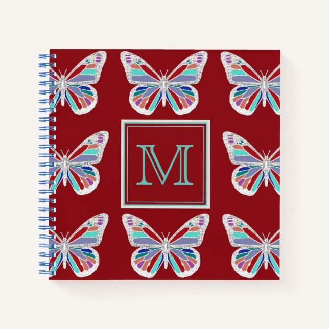 Carnet Papillons Ornés Motif Bourgogne Monogramme (Devant)