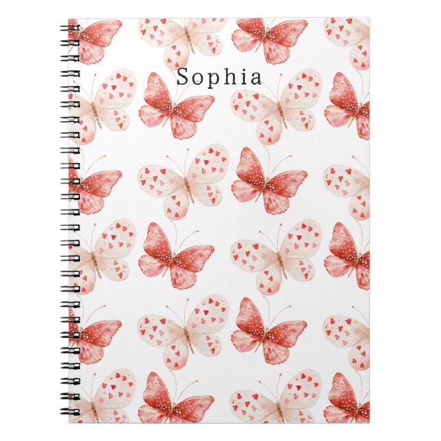 Carnet Papillons rouges rose blush Câlins Baisers (Devant)