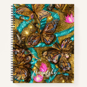 Carnet Papillons turquoises et Gold Nom personnalisé