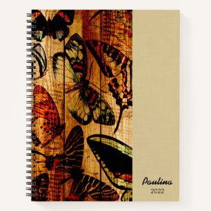 Carnet Papillons vintages sur sépia bois personnalisé