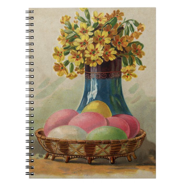 Carnet Pâques Panier Œufs Fleurs Antique (Devant)
