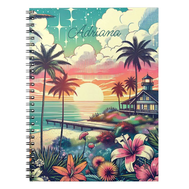Carnet Paradis rose et turquoise | Art de la plage (Devant)