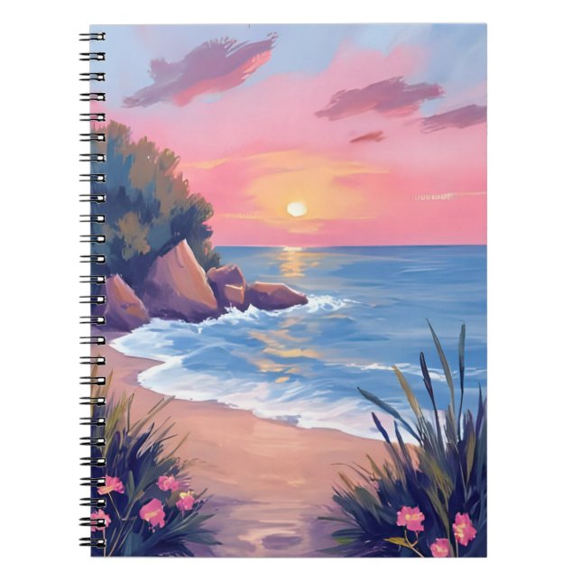 Carnet Paradise Cove | Vagues d'océan aquarelle rose Couc (Devant)