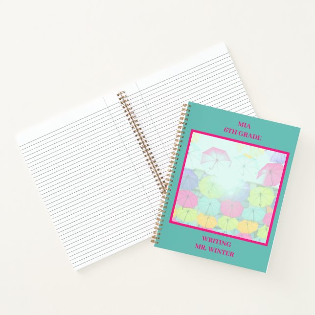 Carnet Parapluies Colorés Scolaires Classe Élève Teal  (Intérieur)