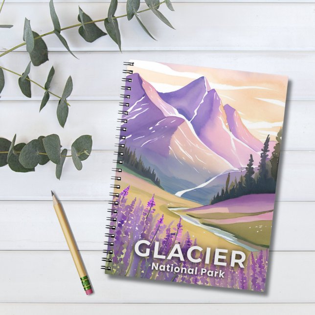 Carnet Parc national de Glacier | Aquarelle lavande de pr (Créateur téléchargé)