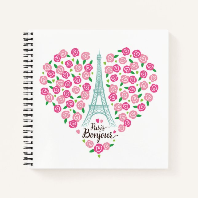 Carnet Paris Bonjour | Coeur floral (Devant)
