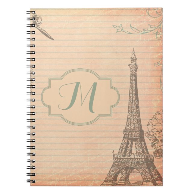 Carnet Paris France Eiffel Tour Shabb Monogramme Note Liv (Devant)