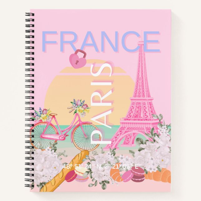 Carnet Paris, France, Travel Art, Preppy, Pastel, Rose (Devant)