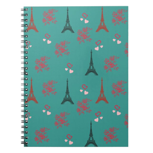 Carnet Paris Love Pattern – Eiffel Tower & Roses Seamless (Devant)