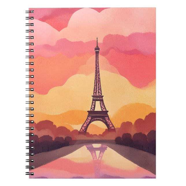 Carnet Paris Sunset | Eiffel Tower France Watercolor (Devant)