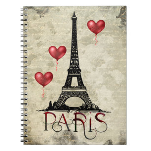 Carnet Paris, Tour Eiffel et Ballons du Coeur Rouge Scrip