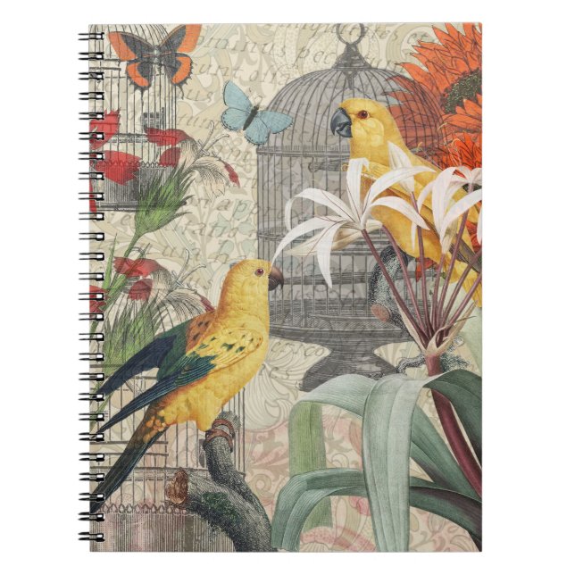 Carnet Parrot Jaune Tropical Antique Fleur (Devant)