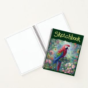 Carnet Parrot Oiseau Jungle Floral Rouge Bleu Vert Fleurs