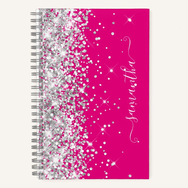Carnet Parties scintillant argent Hot rose moderne signat (Recto)