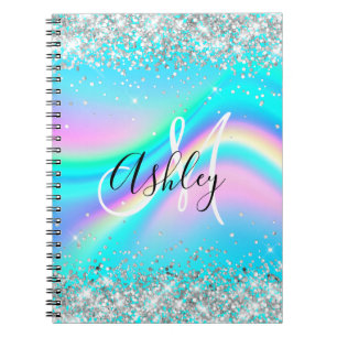 Carnet Parties scintillant Argent Rainbow Wave Aqua Ombre