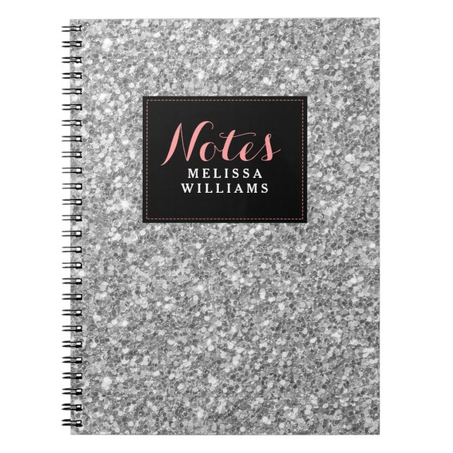 Carnet Parties scintillant argent Texture Accents noirs (Devant)
