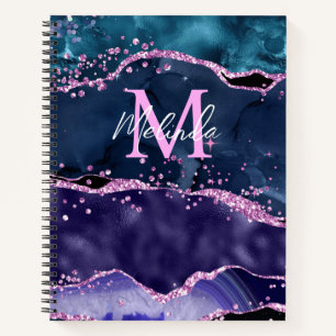 Carnet Parties scintillant bleue et violet marine Agate m