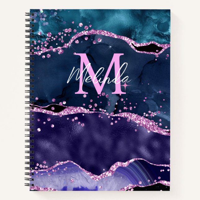Carnet Parties scintillant bleue et violet marine Agate m (Devant)
