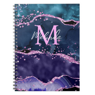 Carnet Parties scintillant bleue et violet marine Agate m