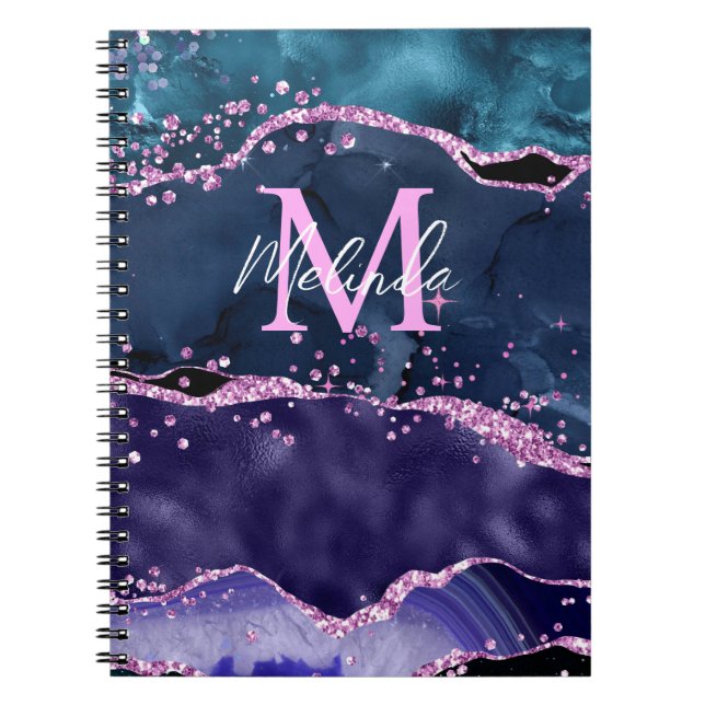 Carnet Parties scintillant bleue et violet marine Agate m (Devant)