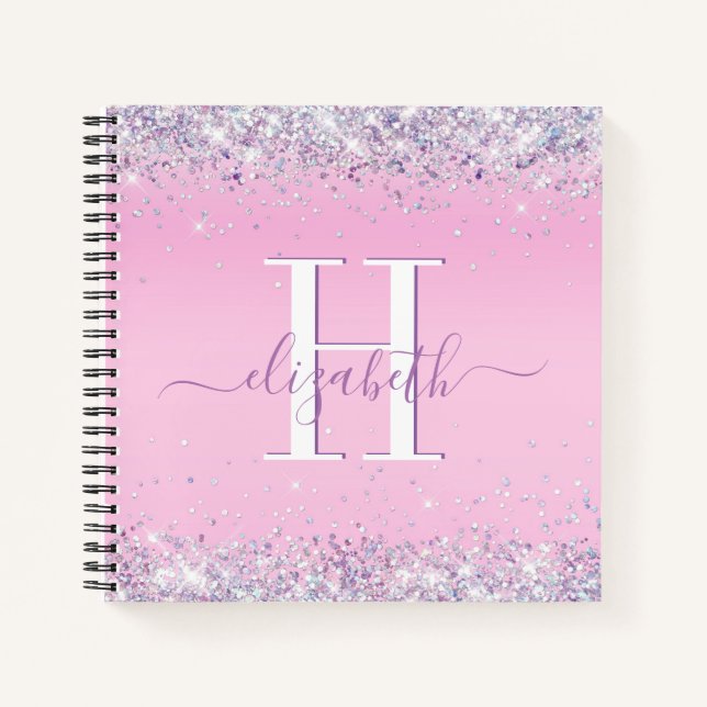 Carnet Parties scintillant Confetti Monogramme rose (Devant)