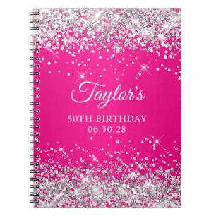 Carnet Parties scintillant d'argent Hot Pink Ombre 50e an