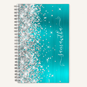 Carnet Parties scintillant d'argent Turquoise Blue Foil G