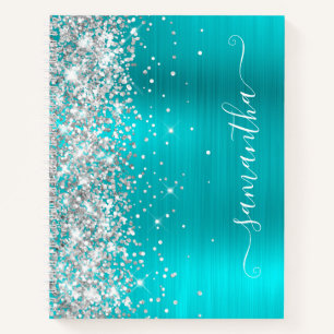 Carnet Parties scintillant d'argent Turquoise Blue Foil G
