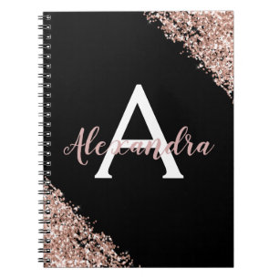 Carnet Parties scintillant de monogramme en or noir et Ro