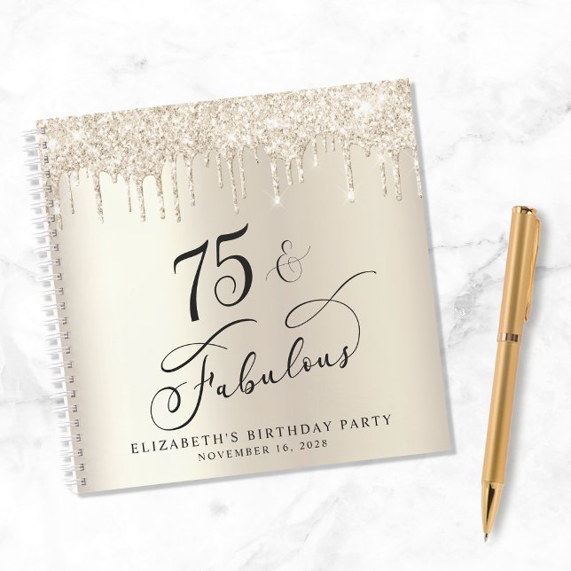 Carnet Parties scintillant d'or 75e anniversaire de fête  (Créateur téléchargé)