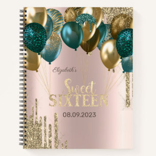 Carnet Parties scintillant d'or Ballons Rose Gold Sweet 1