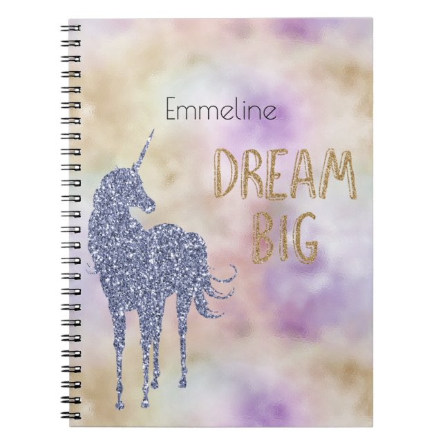 Carnet Parties scintillant d'or Dream Big Unicorn Personn (Devant)
