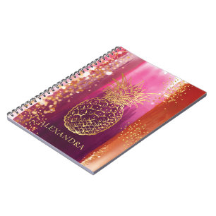 Carnet Parties scintillant d'or en ananas rose personnali
