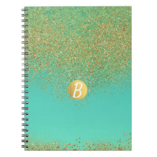Carnet Parties scintillant d'or et Monogramme Turquoise d