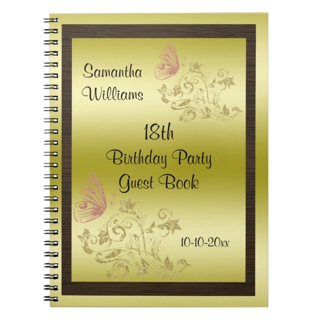 Carnet Parties scintillant d'or et papillon mousseux 18e  (Devant)